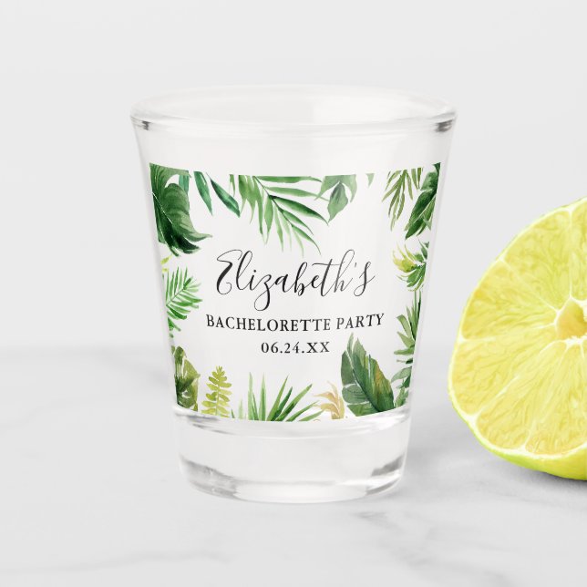 Vaso De Chupito Fiesta de Bachelorette de color de agua verde trop (Anverso)