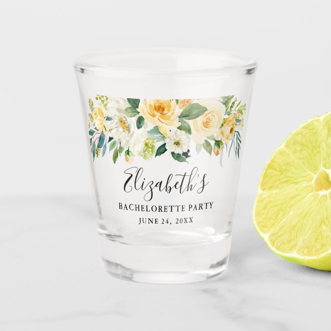 Vaso De Chupito Fiesta de Bachelorette Floral Amarilla (Anverso)