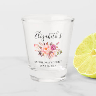 Vaso De Chupito Fiesta de Bachelorette Floral Rosa Watercolor