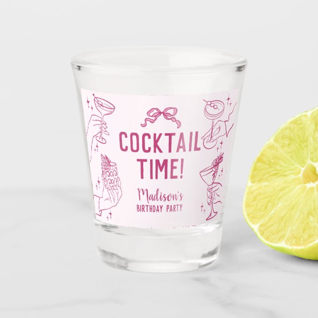 Vaso De Chupito Fiesta De Cócteles Rosa Retro Favor De Cumpleaños (Anverso)
