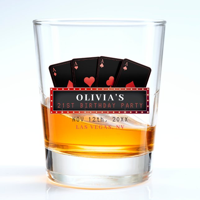 Vaso De Chupito Fiesta de cumpleaños número 21 de Poker Aces Rojo  (Poker Aces Red & Black 21st Birthday Party Shot Glass
)