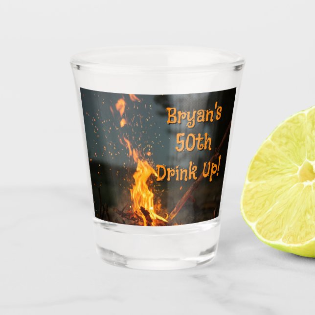 Vaso De Chupito Fiesta de cumpleaños personalizada con hoguera  (Anverso)