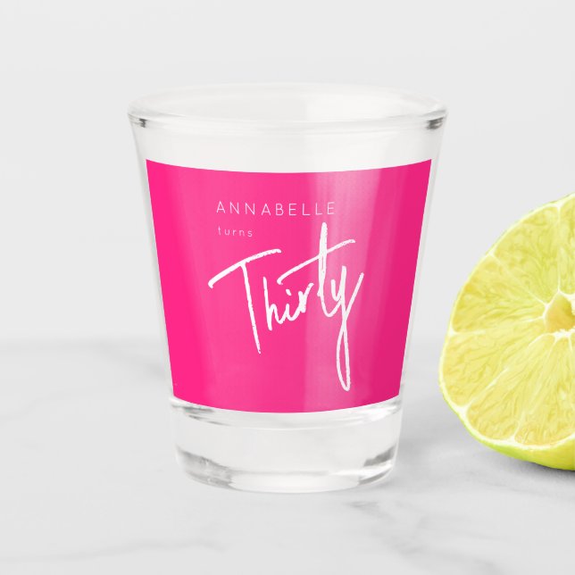 Vaso De Chupito Fiesta de cumpleaños rosa moderna 30 treinta trigé (Anverso)
