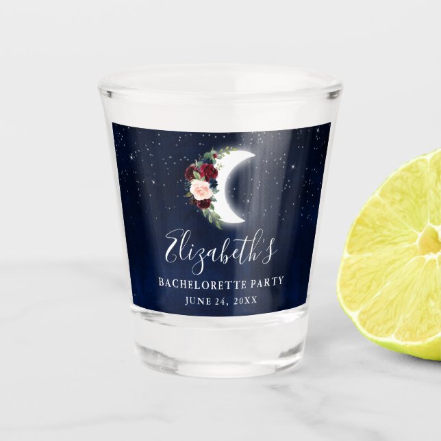 Vaso De Chupito Fiesta de Despedida Celeste Floral Borgoña (Anverso)