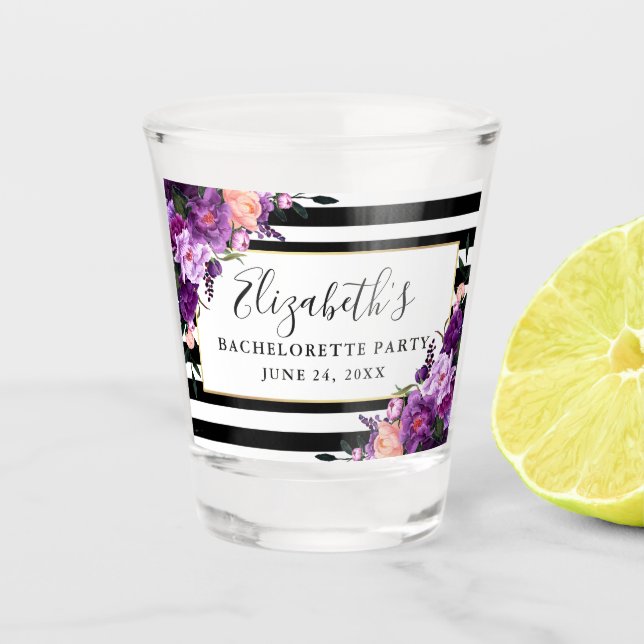 Vaso De Chupito Fiesta de Despedida de Soltera con Flores Moradas  (Anverso)