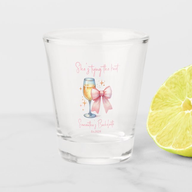 Vaso De Chupito Fiesta de Despedida de Soltera con Lazo Rosa Coque (Anverso)