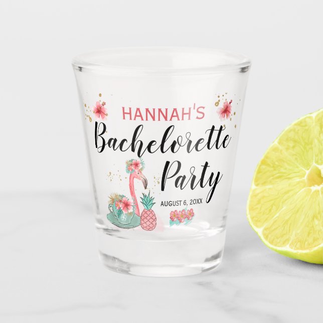 Vaso De Chupito Fiesta de Despedida de Soltera Flamingo Brillante  (Anverso)
