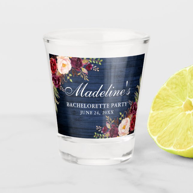 Vaso De Chupito Fiesta de Despedida de Soltera Floral Borgoña Made (Anverso)