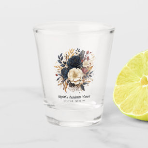 Vaso De Chupito Fiesta de Despedida de Soltera Floral Dorado, Azul