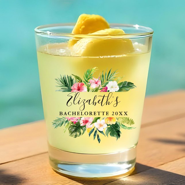 Vaso De Chupito Fiesta de Despedida de Soltera Floral Tropical Acu (Customize to change text size or text style.)