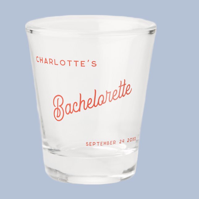 Vaso De Chupito Fiesta de Despedida de Soltera Personalizada con L (Modern script typography personalized name date bachelorette party shot glass)