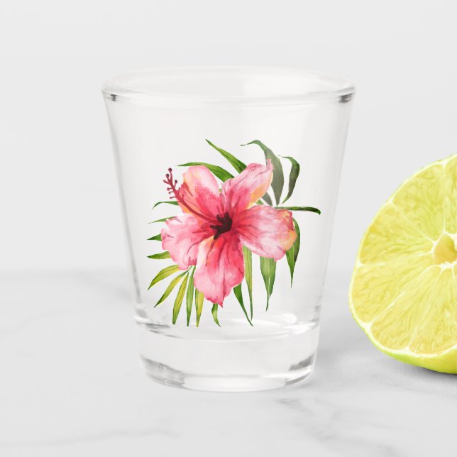 Vaso De Chupito Fiesta de la Palm Luau Tropical Hibiscus Flower (Anverso)