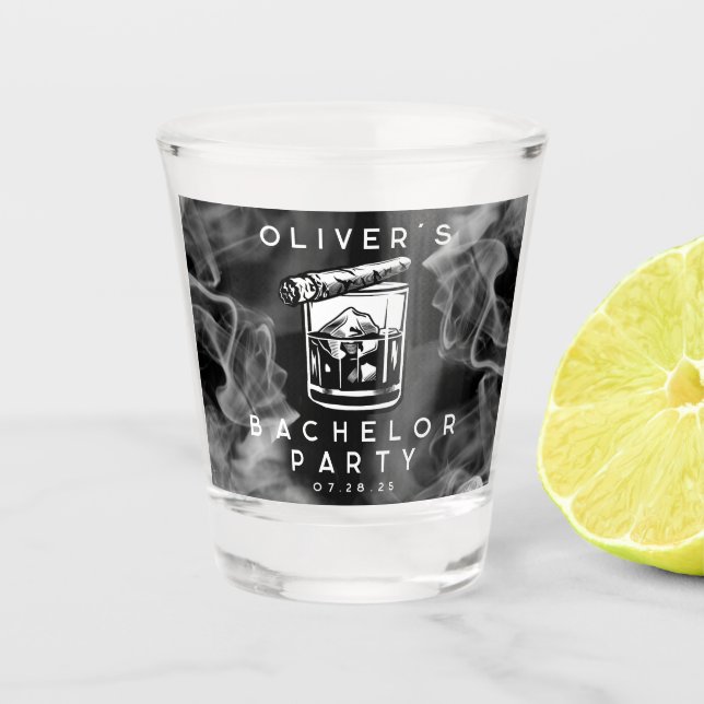 Vaso De Chupito Fiesta de Soltero Moderna Puros y Whiskey Negro  (Anverso)