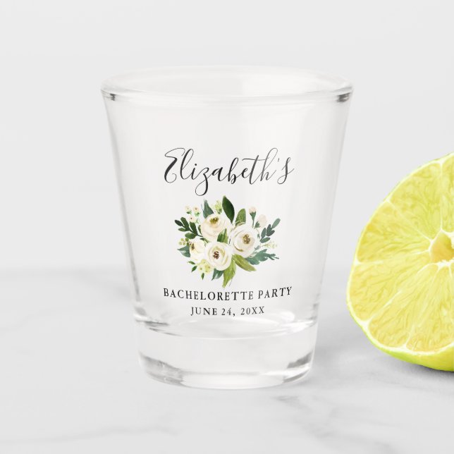 Vaso De Chupito Fiesta floral blanco verde de Bachelorette de la (Anverso)