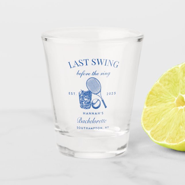 Vaso De Chupito Fiesta Retro Moderno de Tenis Bachelorette Weekend (Anverso)