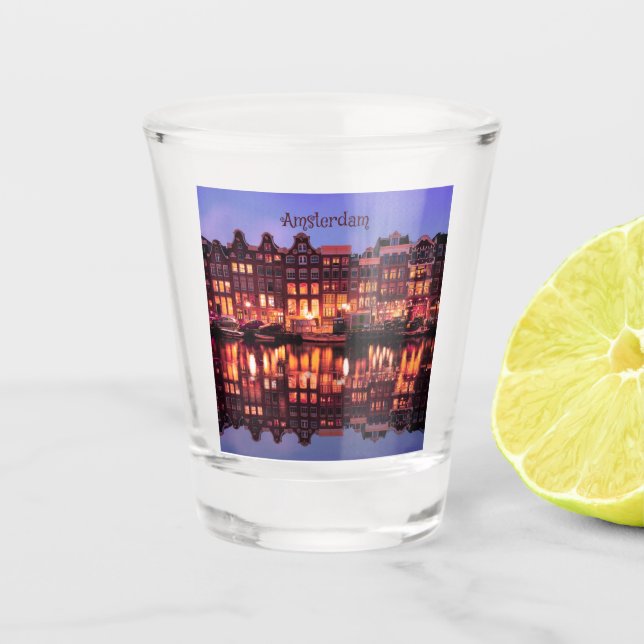 Vaso De Chupito Filas de Amsterdam en el canal (Anverso)