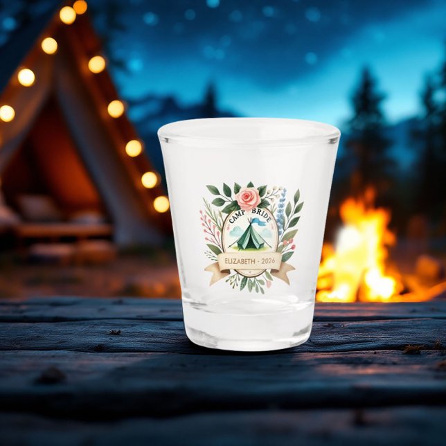Vaso De Chupito Fin de semana de Bachelorette en el campamento per (Custom Camp Bride Bachelorette Weekend Shot Glass)