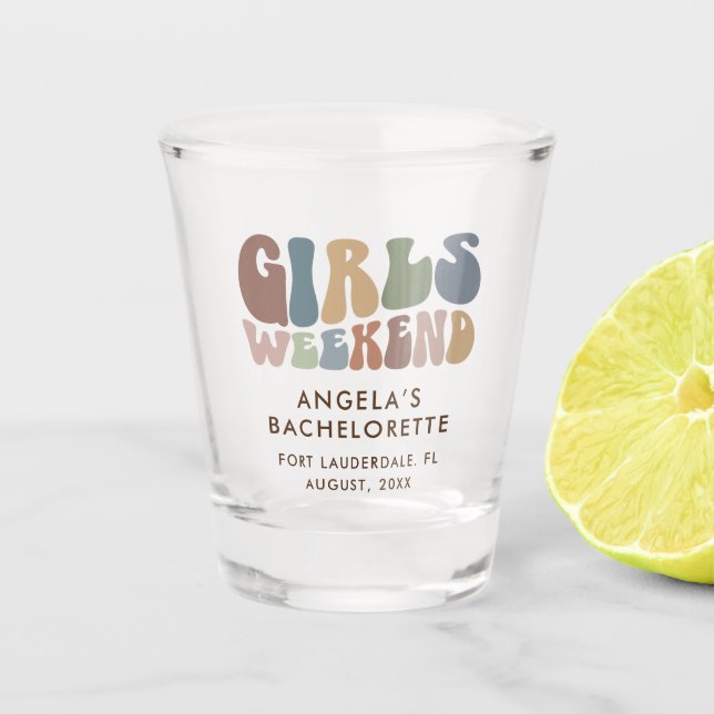 Vaso De Chupito Fin de semana del partido Retro Bachelorette (Anverso)
