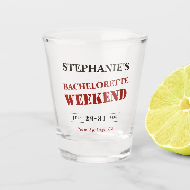 Vaso De Chupito Fin de semana retro rojo oscuro, negro y blanco de (Anverso)