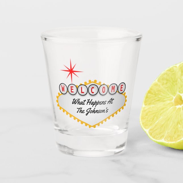 Vaso De Chupito Firma de bienvenida de Las Vegas en tu texto (Anverso)