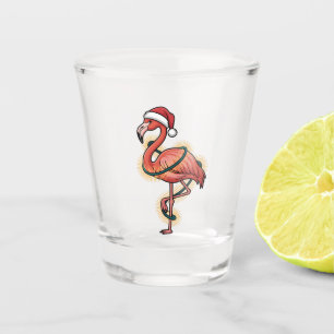 Vaso De Chupito Flamenco Envuelto En Luz De Navidad Pájaro Rosa   