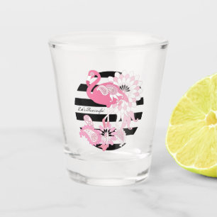 Vaso De Chupito Flamenco Rosa Caprichoso con Rayas Negras y Blanca