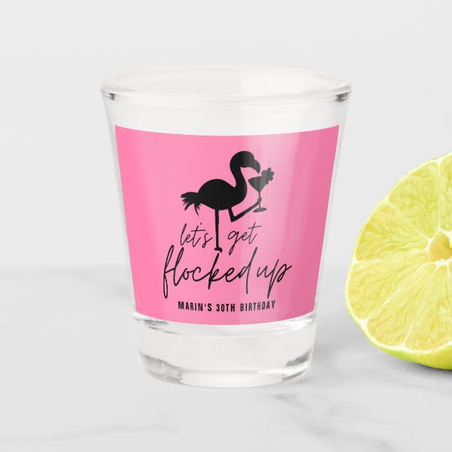 Vaso De Chupito Flamingo Rosado Abierto En Playa Tropical Cumpleañ (Anverso)