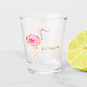 Vaso De Chupito Flamingo Tropical Rosa y Oro Personalizado