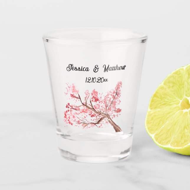 Vaso De Chupito Flor de cerezo Bodas de acuarela con flores rosada (Anverso)