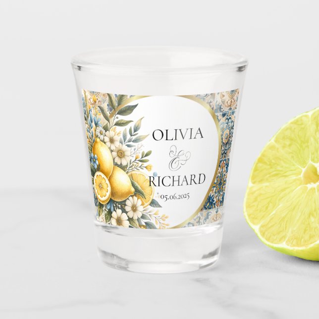 Vaso De Chupito Flor de mosaico mediterránea Positano limón (Anverso)