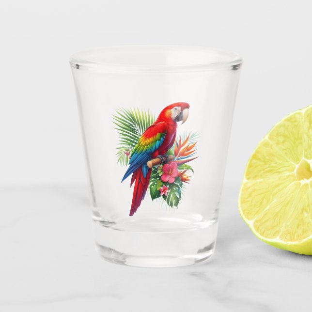Vaso De Chupito Flor tropical de macao rojo (Anverso)
