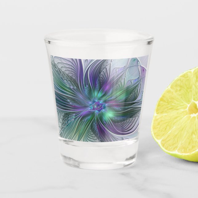 Vaso De Chupito Flor verde morada Moderna Resumen arte fractal (Anverso)