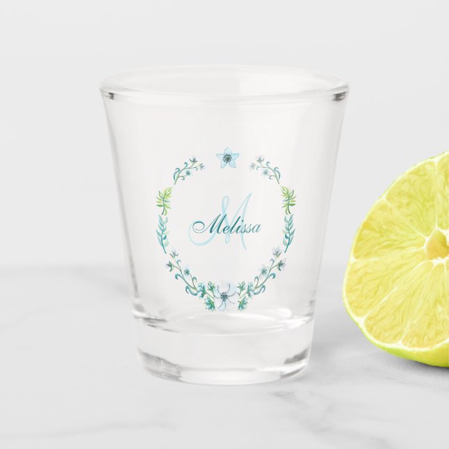 Vaso De Chupito Floral azul delgada personalizada (Anverso)