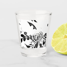 Vaso de chupito floral blanco y negro elegante