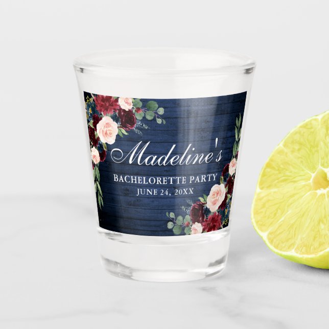 Vaso De Chupito Floral Burgundy Blue Wood Bachelorette Party (Anverso)