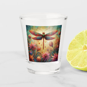 Vaso De Chupito Floral de libélula sincera Resumen arte rosa Verde