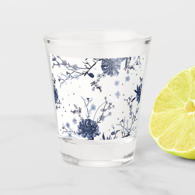 Vaso De Chupito Flores azules (Anverso)