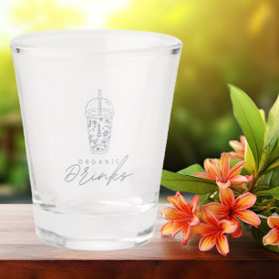 Vaso De Chupito Flores Color Gris Con Bebidas Orgánicas Inscripció