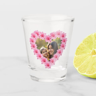 Vaso De Chupito Flores de dalia en forma de corazón rosadas, foto