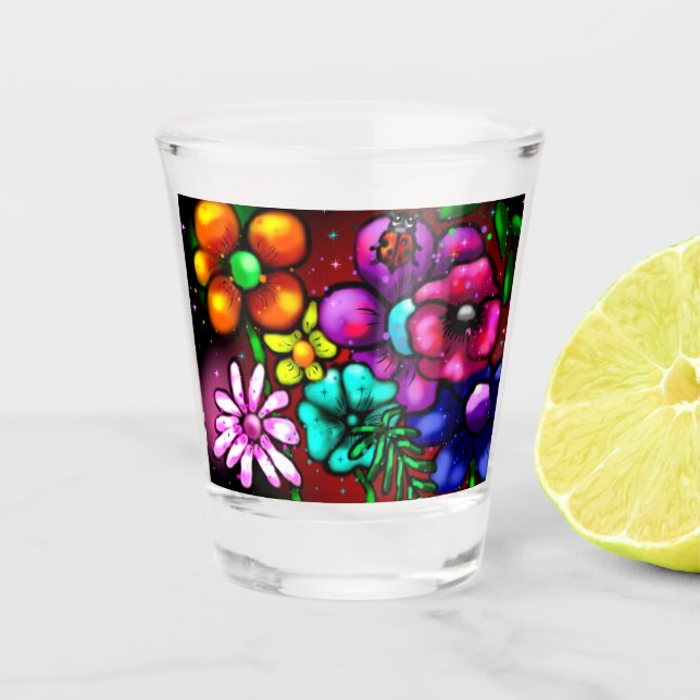 Vaso De Chupito Flores de estilo graffiti y rojo morado rosado de  (Anverso)