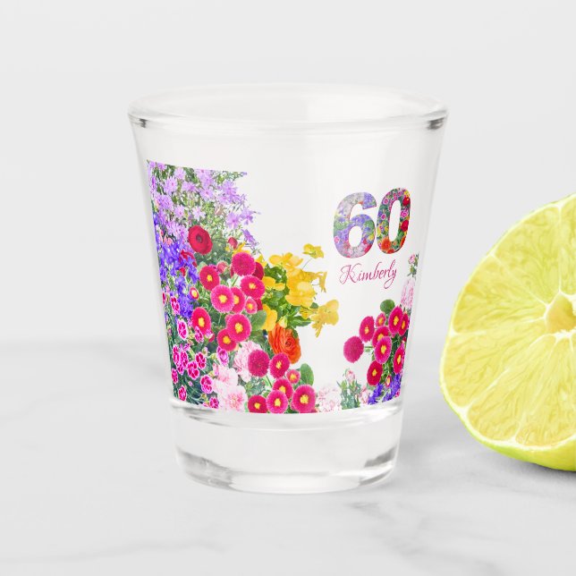 Vaso De Chupito Flores de fiesta de cumpleaños número 60 de copas  (Anverso)
