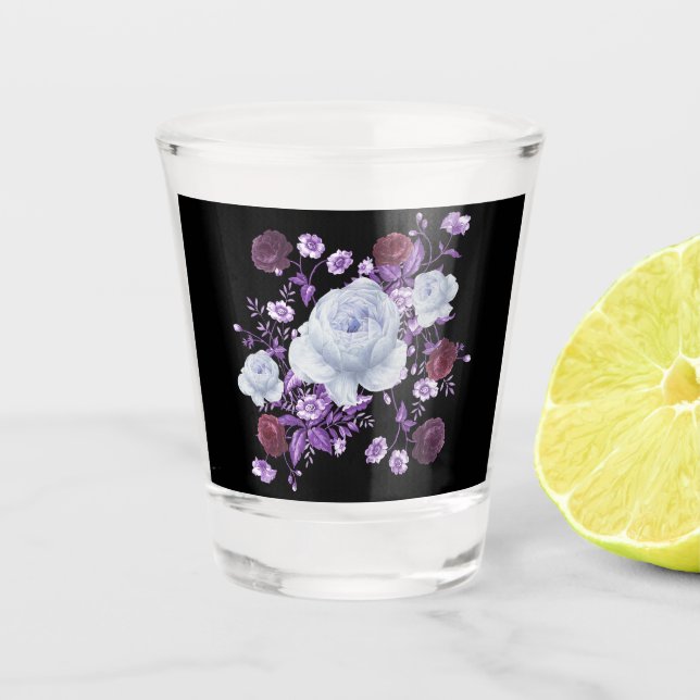 VASO DE CHUPITO FLORES DE LILA, FONDO NEGRO (Anverso)