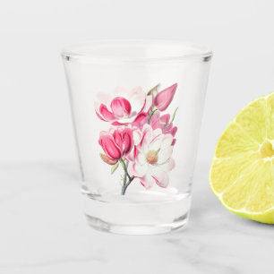 Vaso De Chupito Flores de magnolia rosadas acuarela botánica