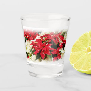 Vaso De Chupito Flores de Poinsettia floral blanca y roja festiva