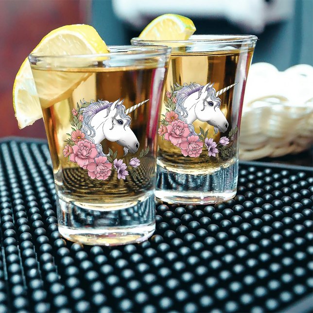 Vaso De Chupito Flores de Unicornio Blanco Encantado Rosa Negro (Subido por el creador)