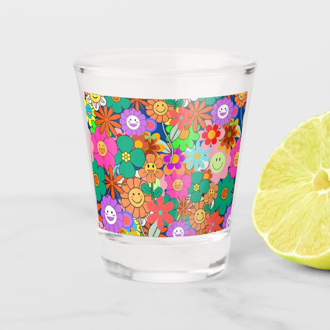 Vaso De Chupito Flores Hippie Retro Groovy Boho (Anverso)