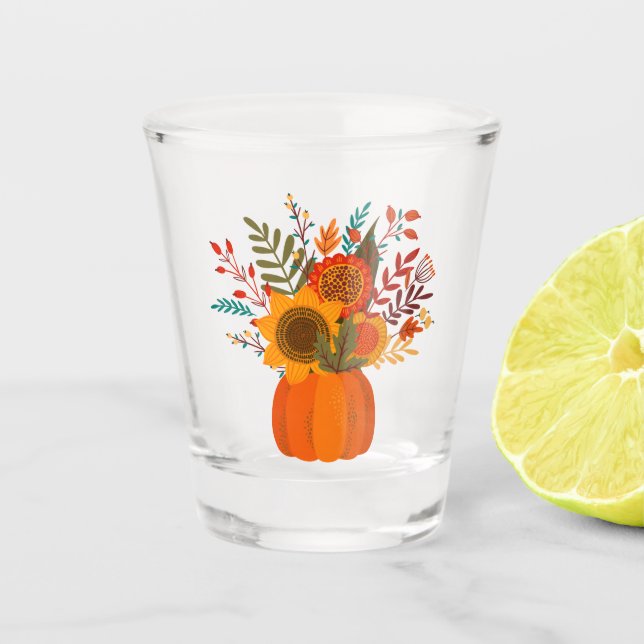 Vaso De Chupito Flores Modernas de Otoño en Calabaza (Anverso)