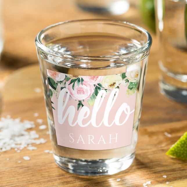 Vaso De Chupito Flores Pink Pastel Modernas Hola Y Nombras (Subido por el creador)