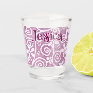 Vaso De Chupito Flores Remolinos Patrón Rosa Blanco Personalizado