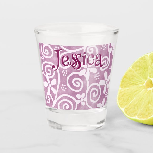 Vaso De Chupito Flores Remolinos Patrón Rosa Blanco Personalizado (Anverso)